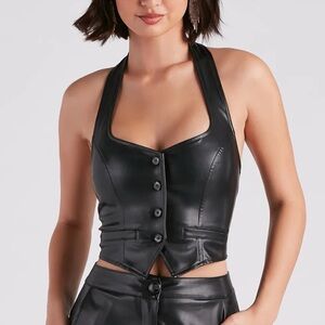 🖤Windsor Major Slay Faux Leather Cropped Vest